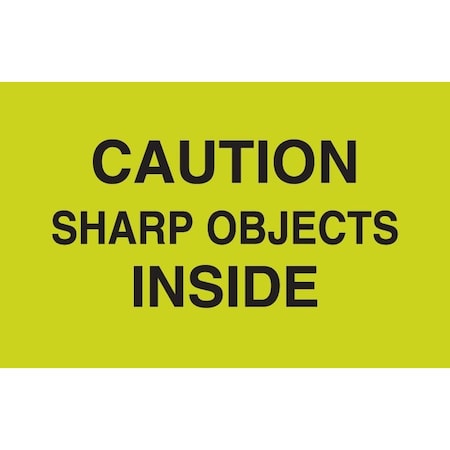 Decker Tape Products Label, DL2102, CAUTION SHARP OBJECTS INSIDE, 3" X 5" DL2102